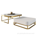 Mesa de centro luxuosa e moderna de aço inoxidável branco